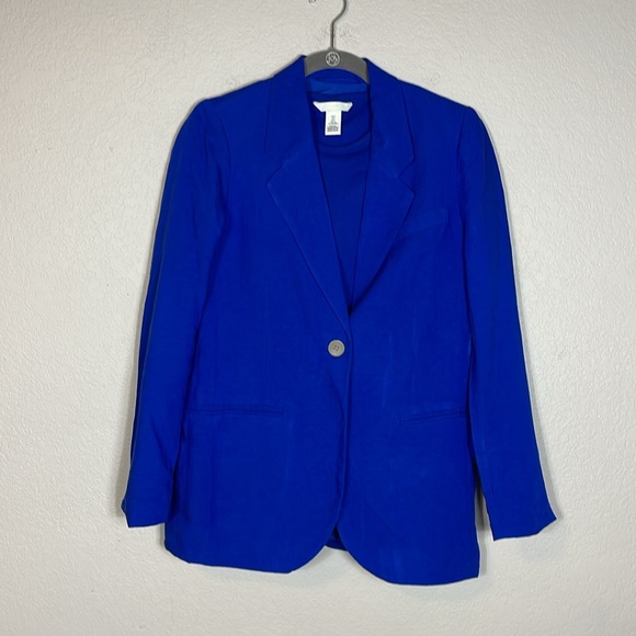 H&M Cobalt Blue 3 Piece Short Suit & Cropped Tank Small Linen Blend - Picture 6 of 16